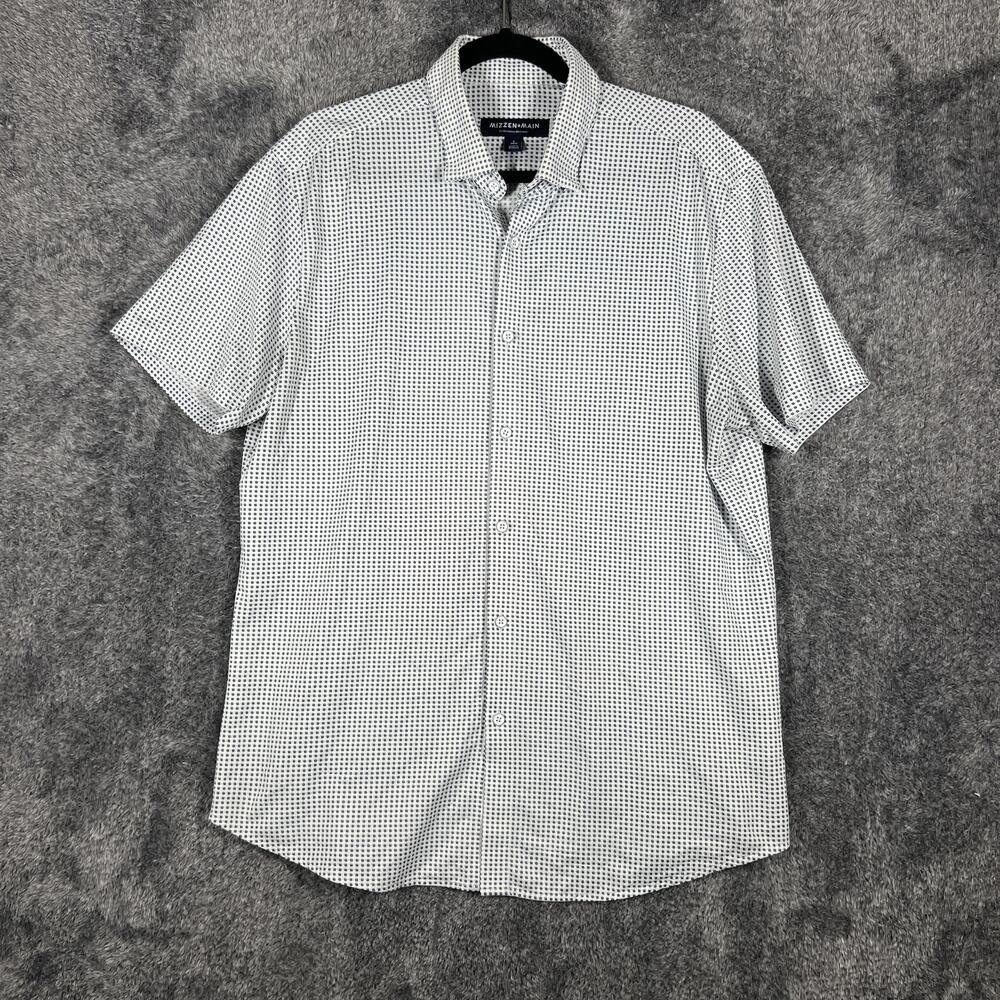 Mizzen + MainShirt Mens L White Short Sleeve Button Up Geometric Poly Spandex